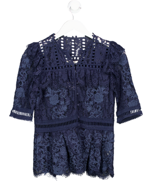 SEA NEW YORK Navy Blue Lace Short Sleeve Blouse Sz2 UK 6