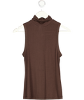 HENNE Chocolate Brown High Neck Sleeveless Jersey Top UK S