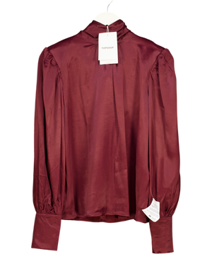Topshop Satin Scarf Blouse In Burgundy Red UK 8