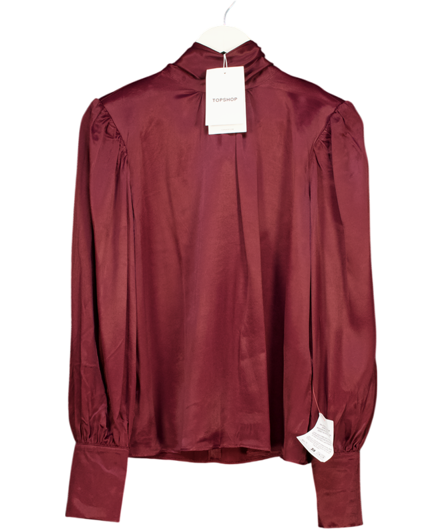 Topshop Satin Scarf Blouse In Burgundy Red UK 8