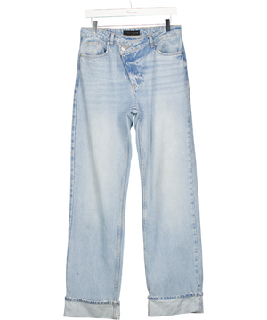 ZARA Blue Criss Cross Full Length High Waist Straight Leg Jeans UK 10