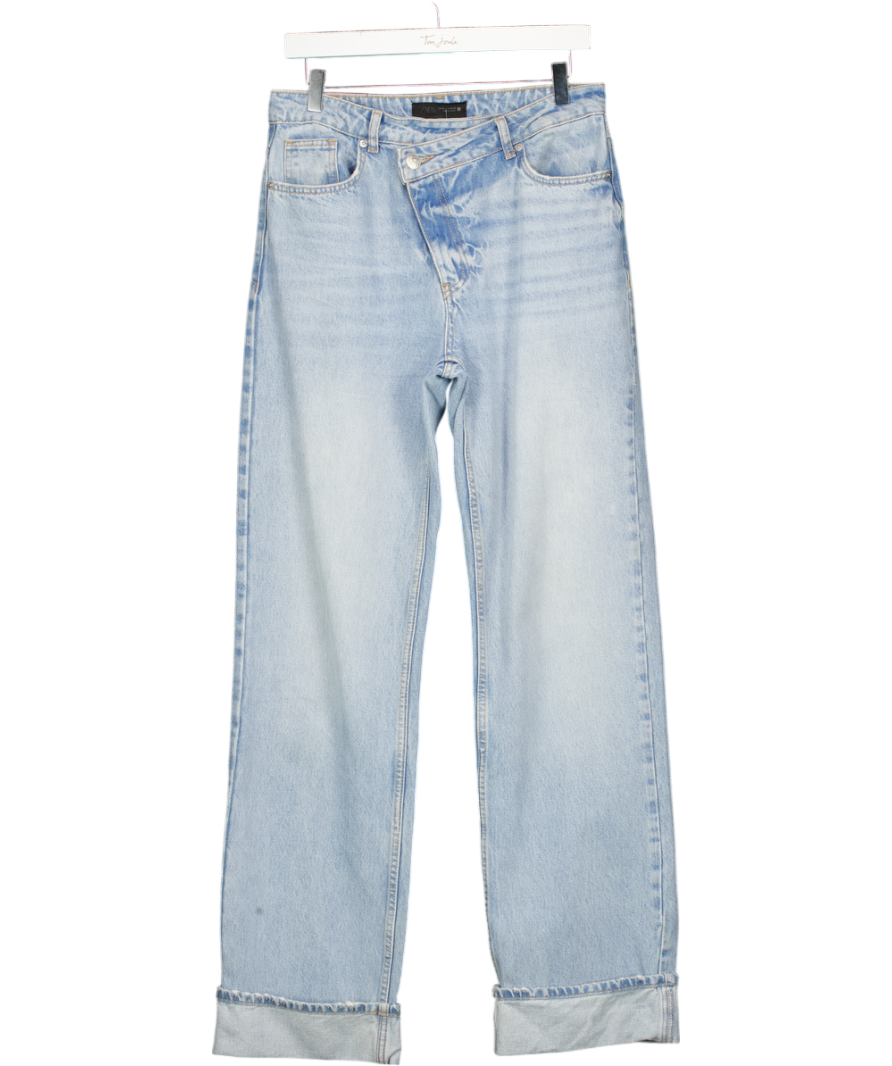 ZARA Blue Criss Cross Full Length High Waist Straight Leg Jeans UK 10