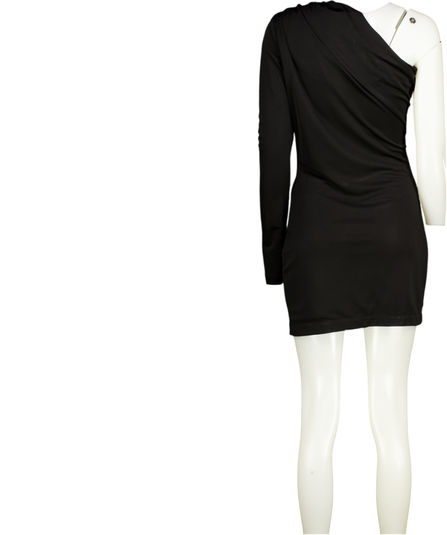 GAUGE81 Black Satin One Shoulder Mini Dress UK XS