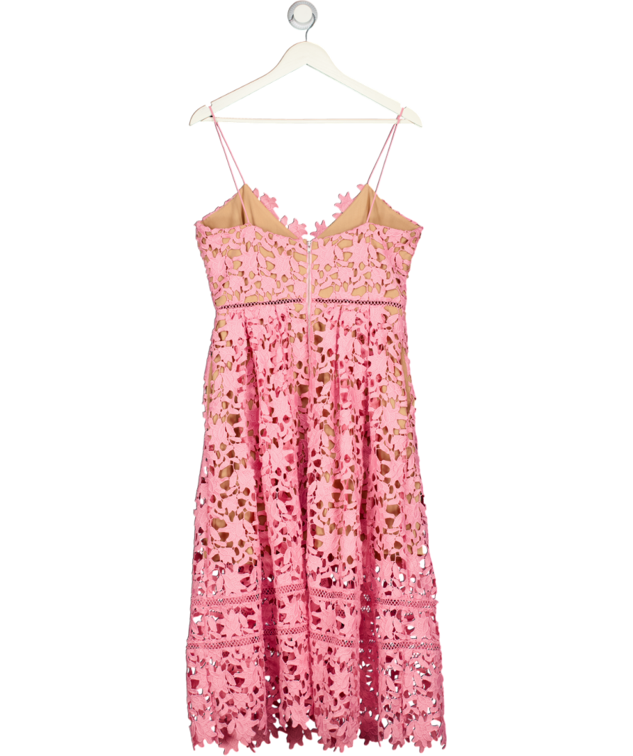SELF PORTRAIT Pink  Azaelea Floral-embroidered Woven Midi Dress UK 16