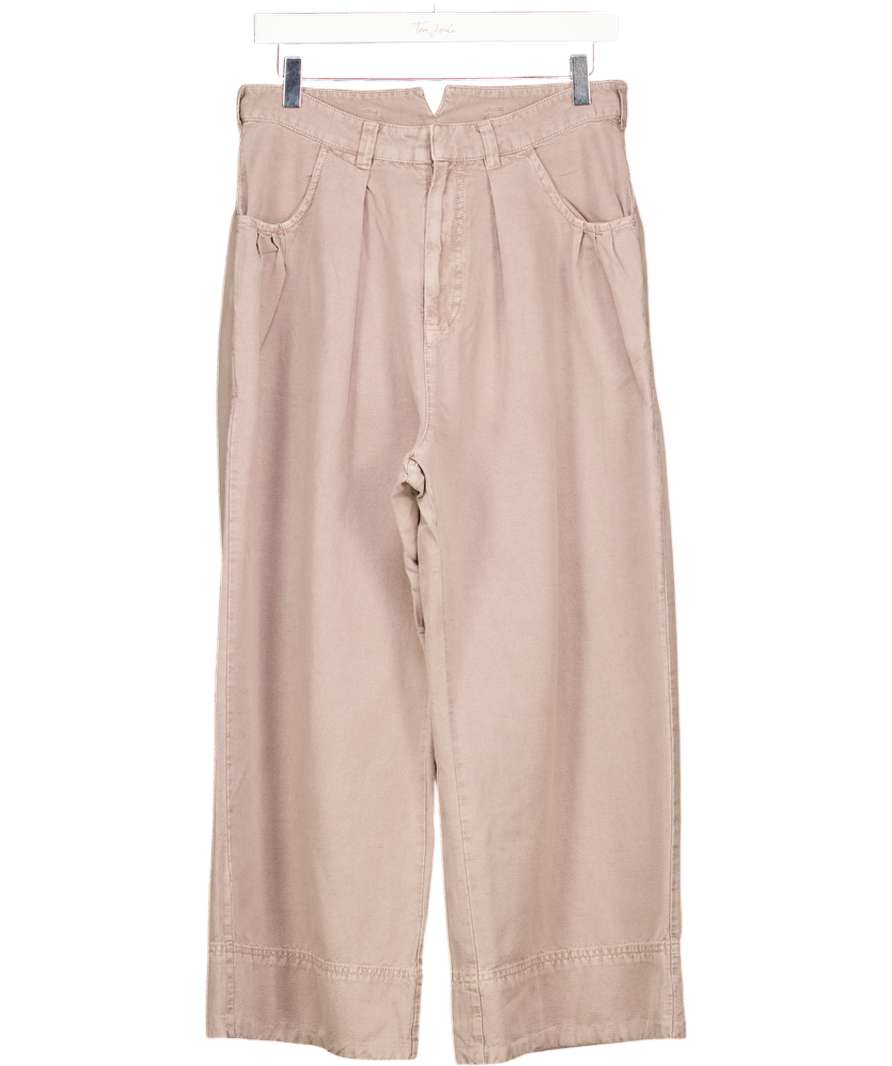 FREE PEOPLE Taupe Beige Sweet Talk Linen-blend Chino Trousers Us4 UK 8