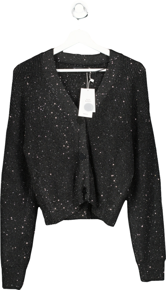 MANGO Black Pailettes Knit Cardigan UK S