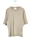 AMI PARIS Washed Khaki Green Embroidered Logo T-shirt UK L