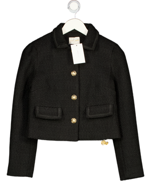 SUNSET ADORE Black Wool Tweed Cropped Blazer UK S