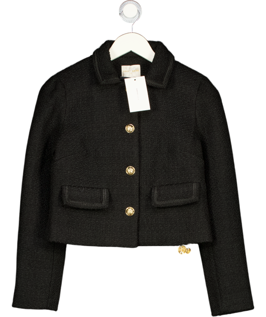 SUNSET ADORE Black Wool Tweed Cropped Blazer UK S