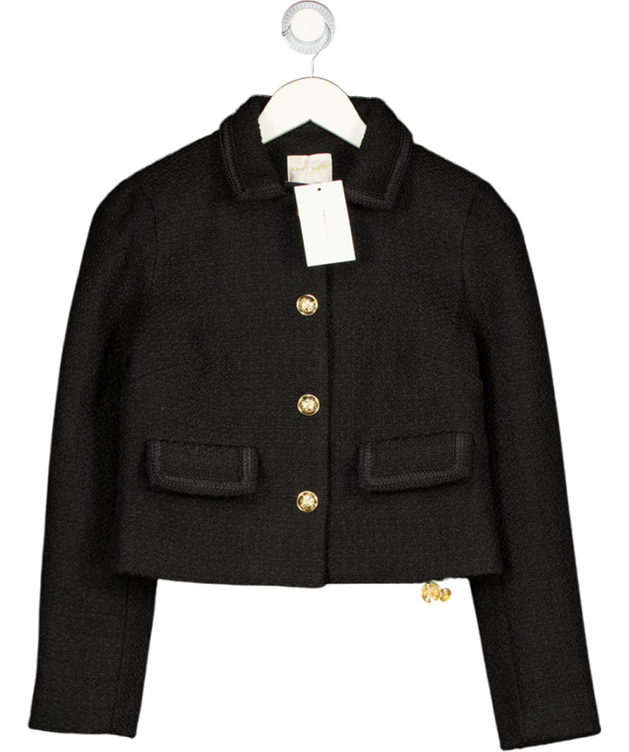 SUNSET ADORE Black Wool Tweed Cropped Blazer UK S