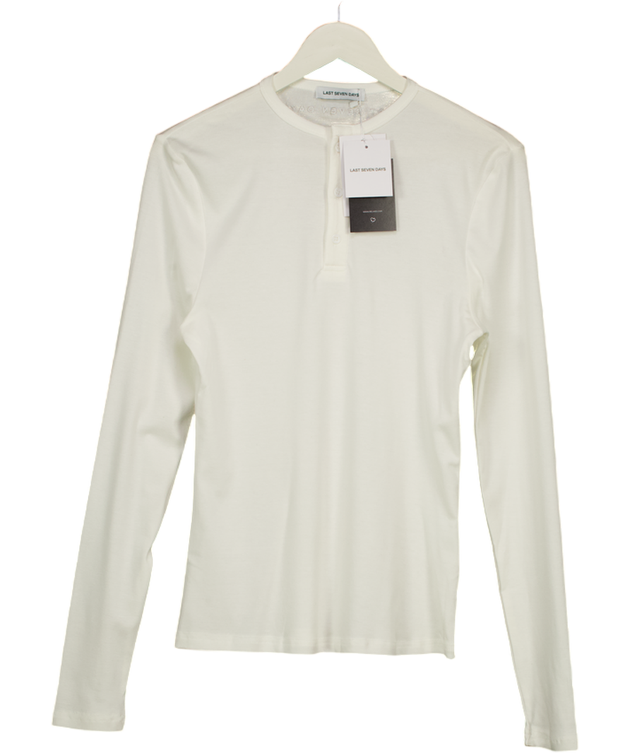 LAST SEVEN DAYS Bone White Long Sleeve Henley T-shirt UK L