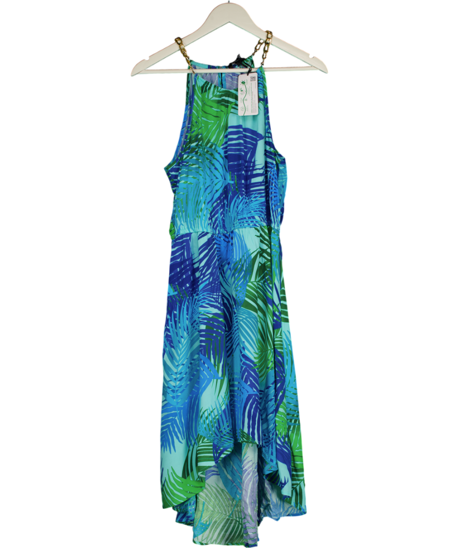 Pour Moi Blue Gold Chain High Neck Beach Dress UK 12