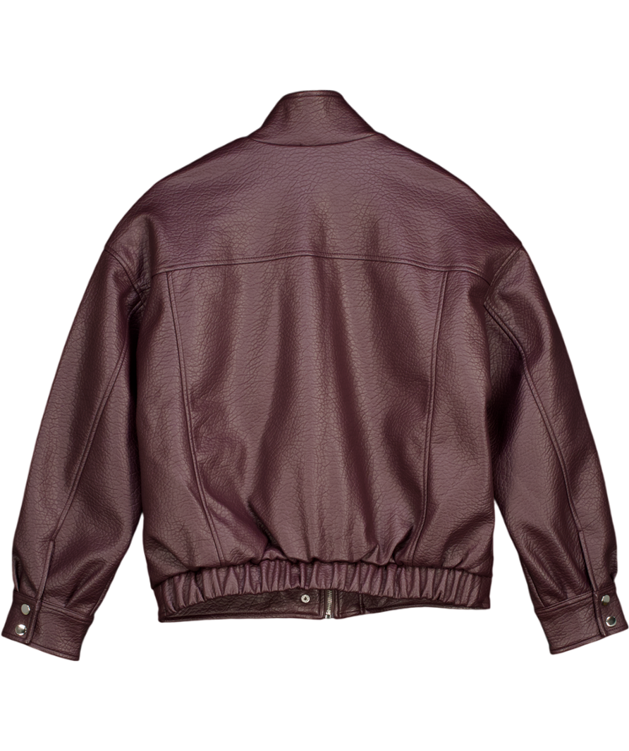 1426LTOM65206KNOW Burgundy Red High Neck Faux Leather Jacket UK 8