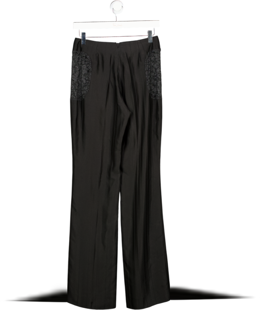 Nina Morris Black Bespoke Lace Panel Trousers UK L