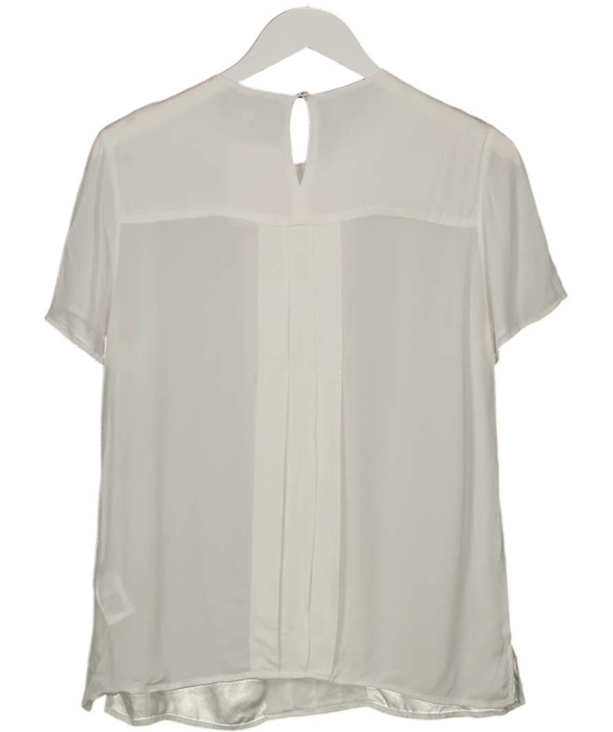 REISS Ivory White Jax Short Sleeved Pleat Detail Top UK 10
