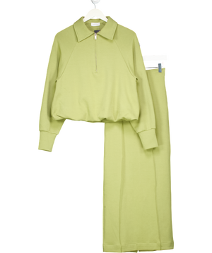 Topshop Green Interlock Bubble Hem Polo Quarter Zip Sweat & Maxi Skirt Set UK XS