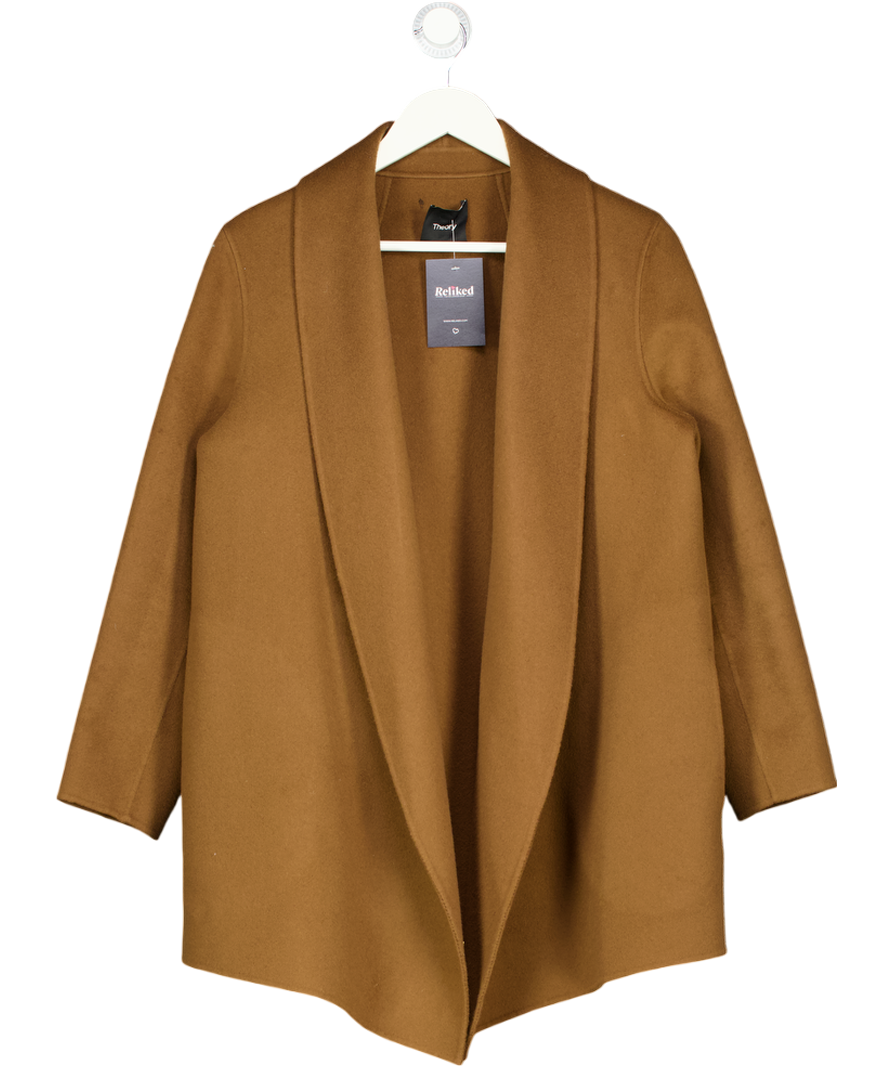 Theory Brown Handcrafted Double-faced Coat In Cashmere UK M