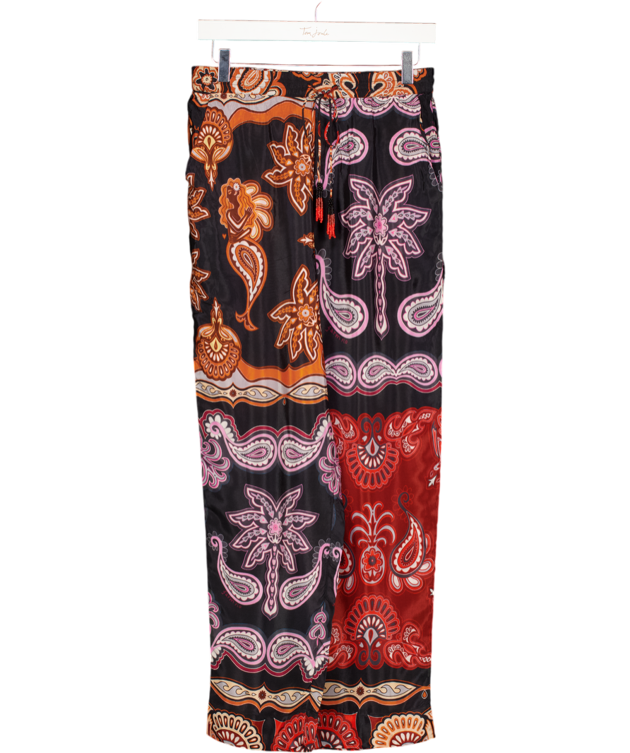 FARM RIO Black Paisley Print Sweet Mermaids Trousers With Beaded Drawstring UK S