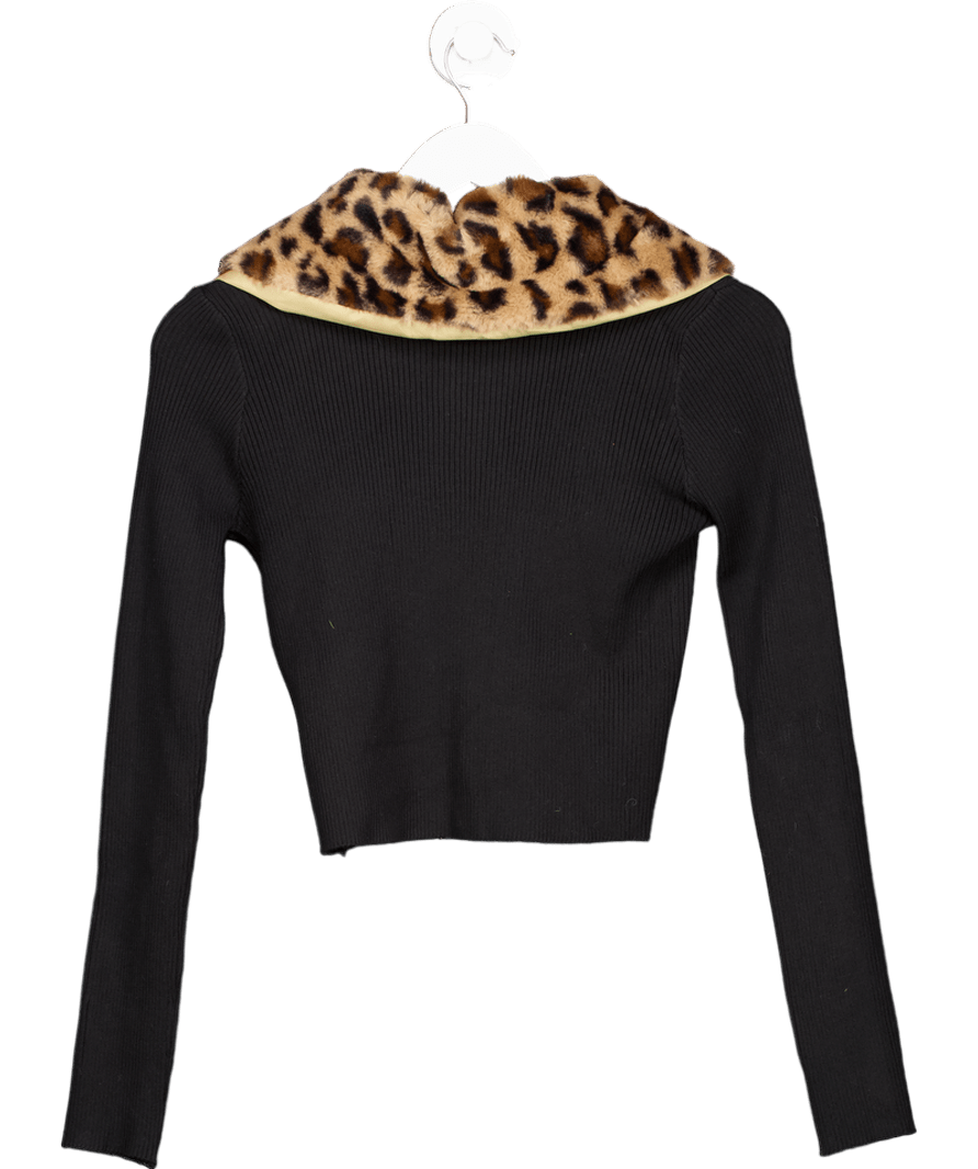 Edikted Black Leopard Fur Collar Cardigan UK XS - Reliked