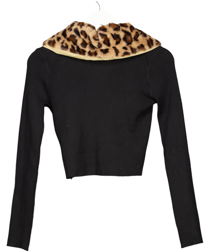 Edikted Black Leopard Fur Collar Cardigan UK XS - Reliked