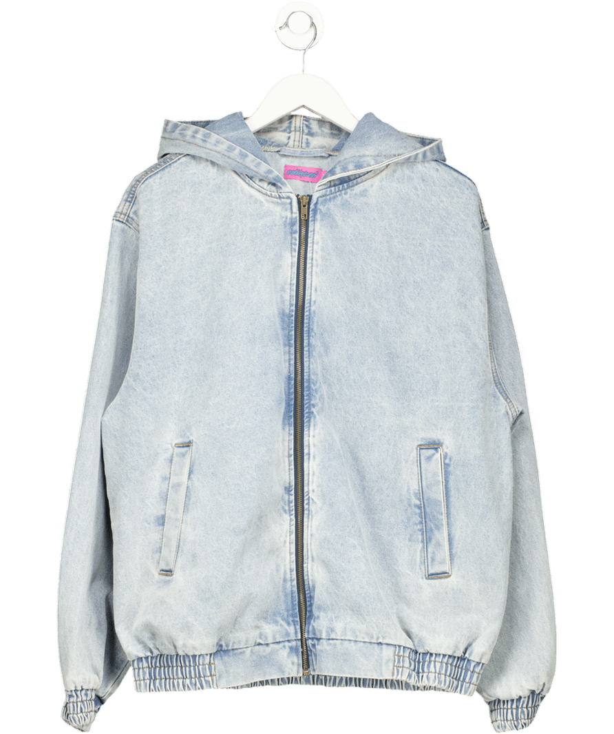 Edikted Blue Hooded Vintage Wash Bomber Jacket UK S - Reliked