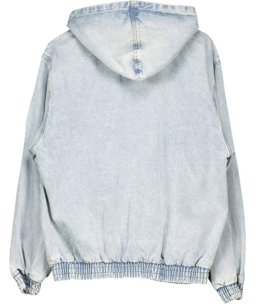 Edikted Blue Hooded Vintage Wash Bomber Jacket UK S - Reliked