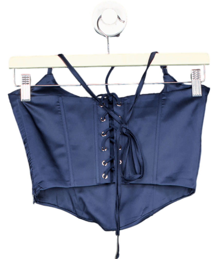 Edikted Blue Satin Corset Top UK S - Reliked
