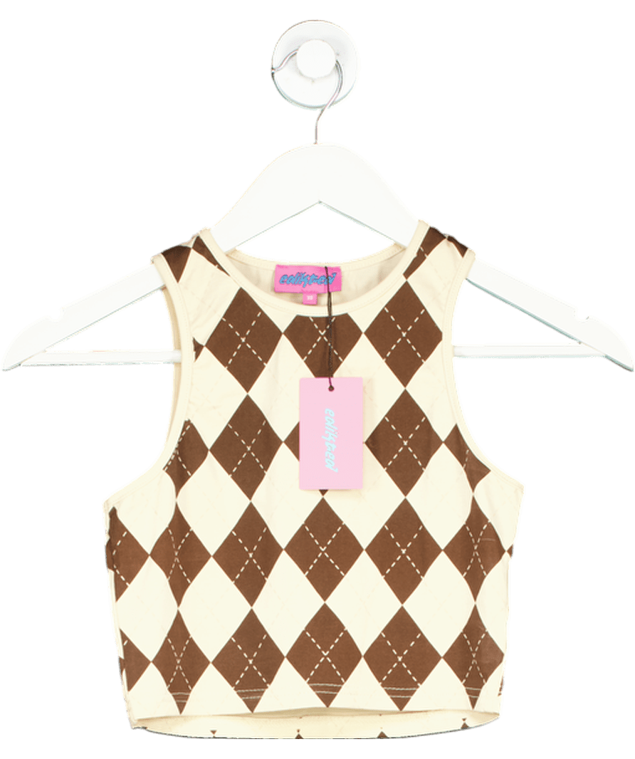 Edikted Brown Pringle Crop Top UK XS - Reliked