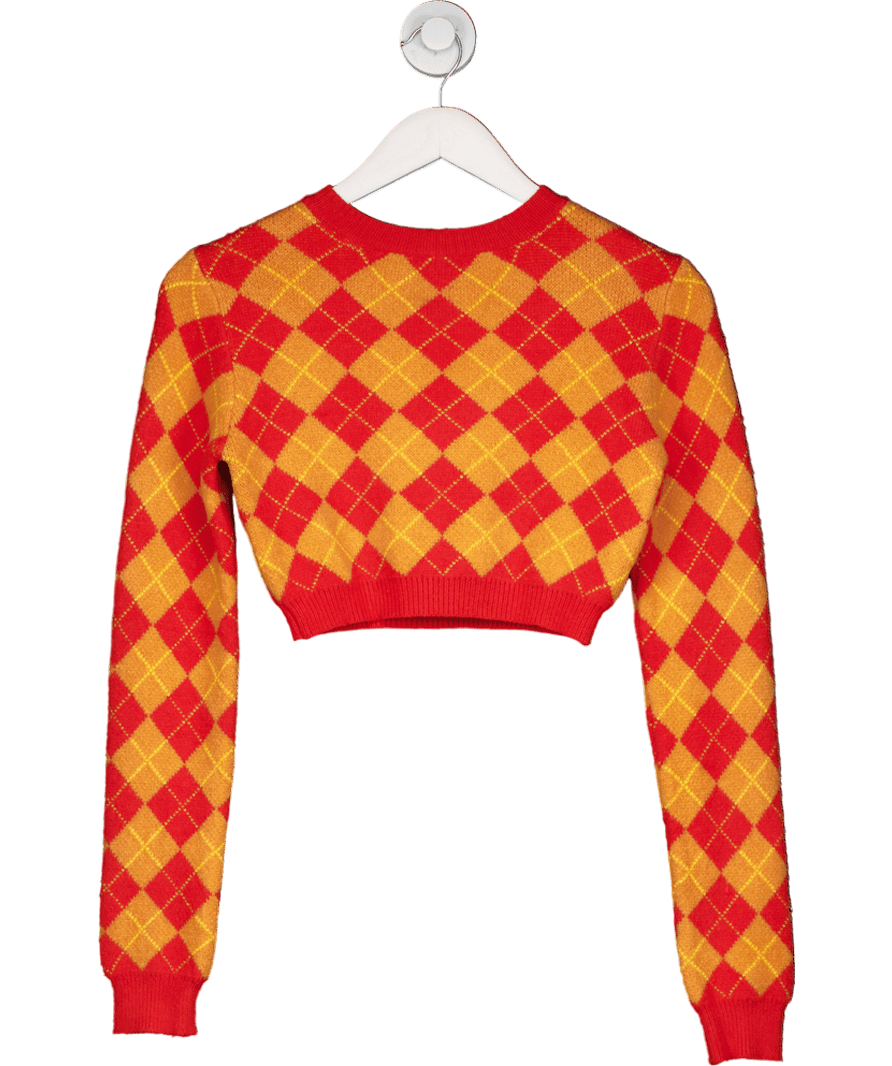 Edikted Orange Check Cropped Sweater UK S - Reliked