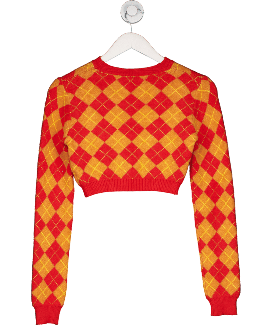 Edikted Orange Check Cropped Sweater UK S - Reliked