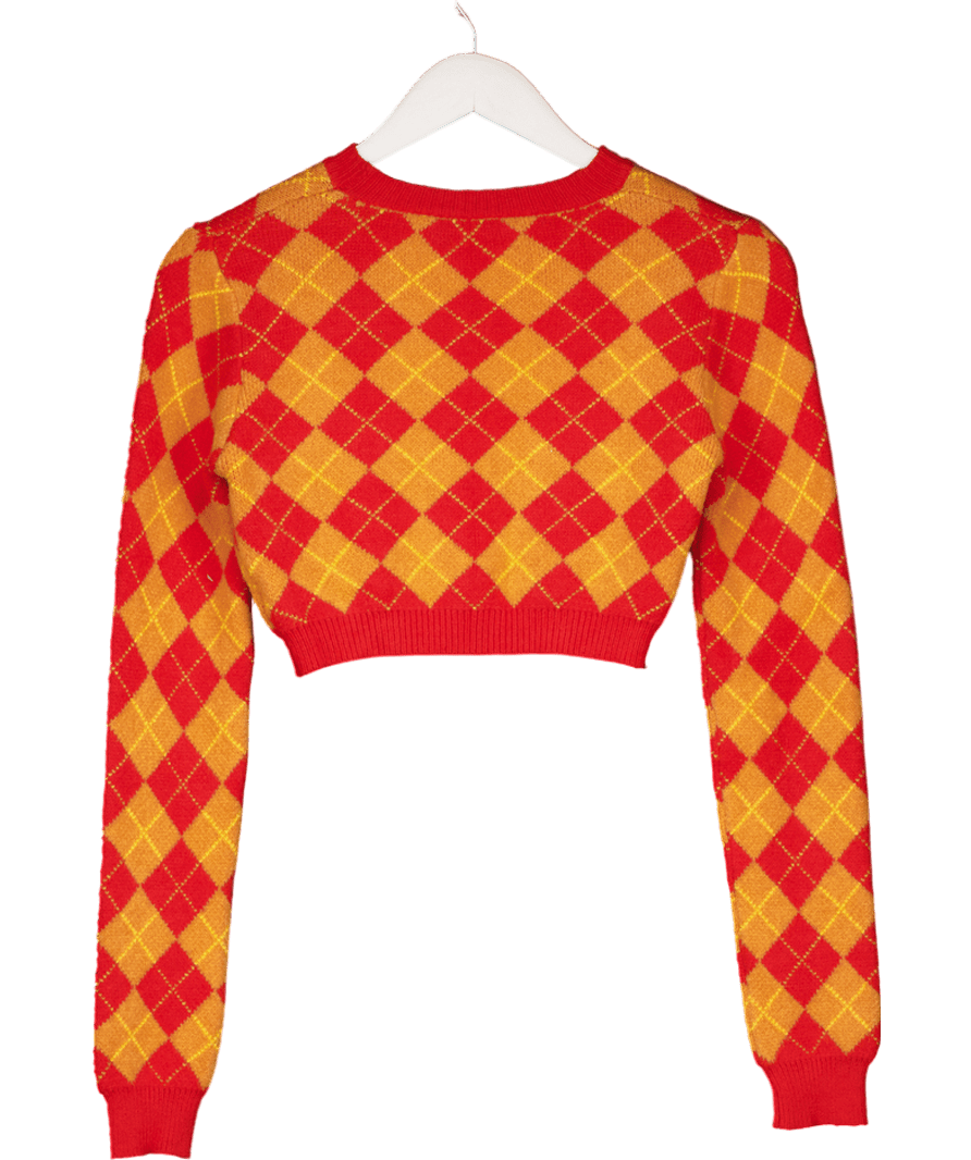 Edikted Orange Check Cropped Sweater UK S - Reliked