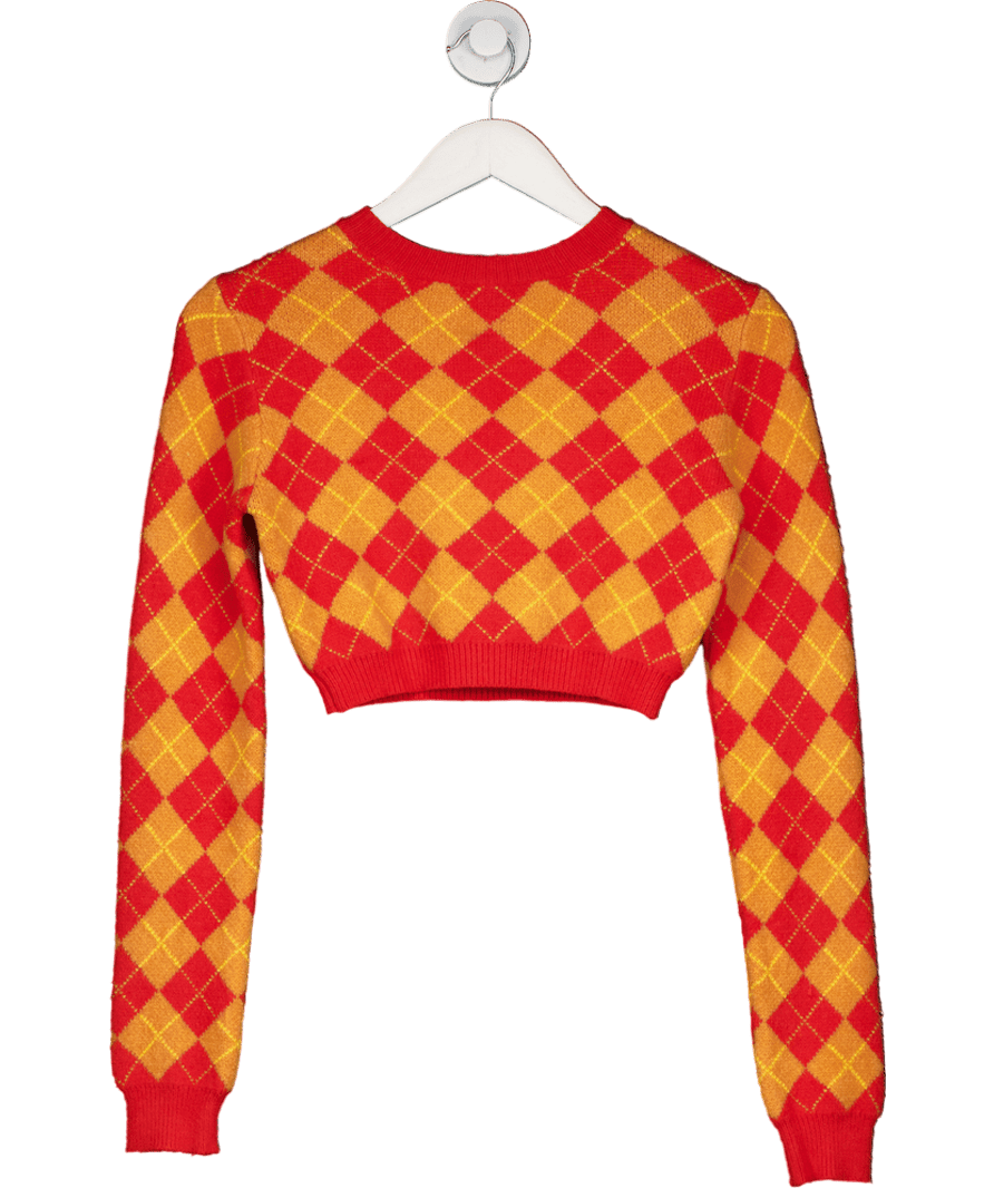 Edikted Orange Check Cropped Sweater UK S - Reliked