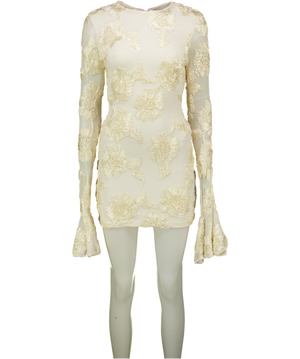 ROTATE BIRGER CHRISTENSEN Cream Rosita Floral-appliqué Mesh Minidress UK 8