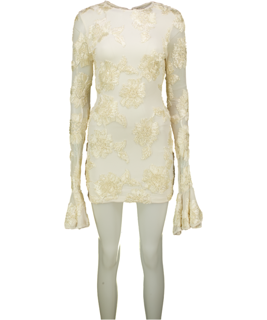 ROTATE BIRGER CHRISTENSEN Cream Rosita Floral-appliqué Mesh Minidress UK 8