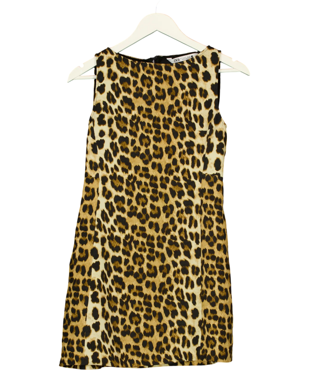 ZARA Brown Leopard Print Mini Shift Dress UK S