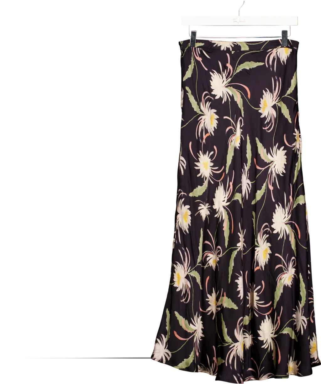 Lily & Lionel Black Bias Cut Moonflower Print Midi Skirt UK 10