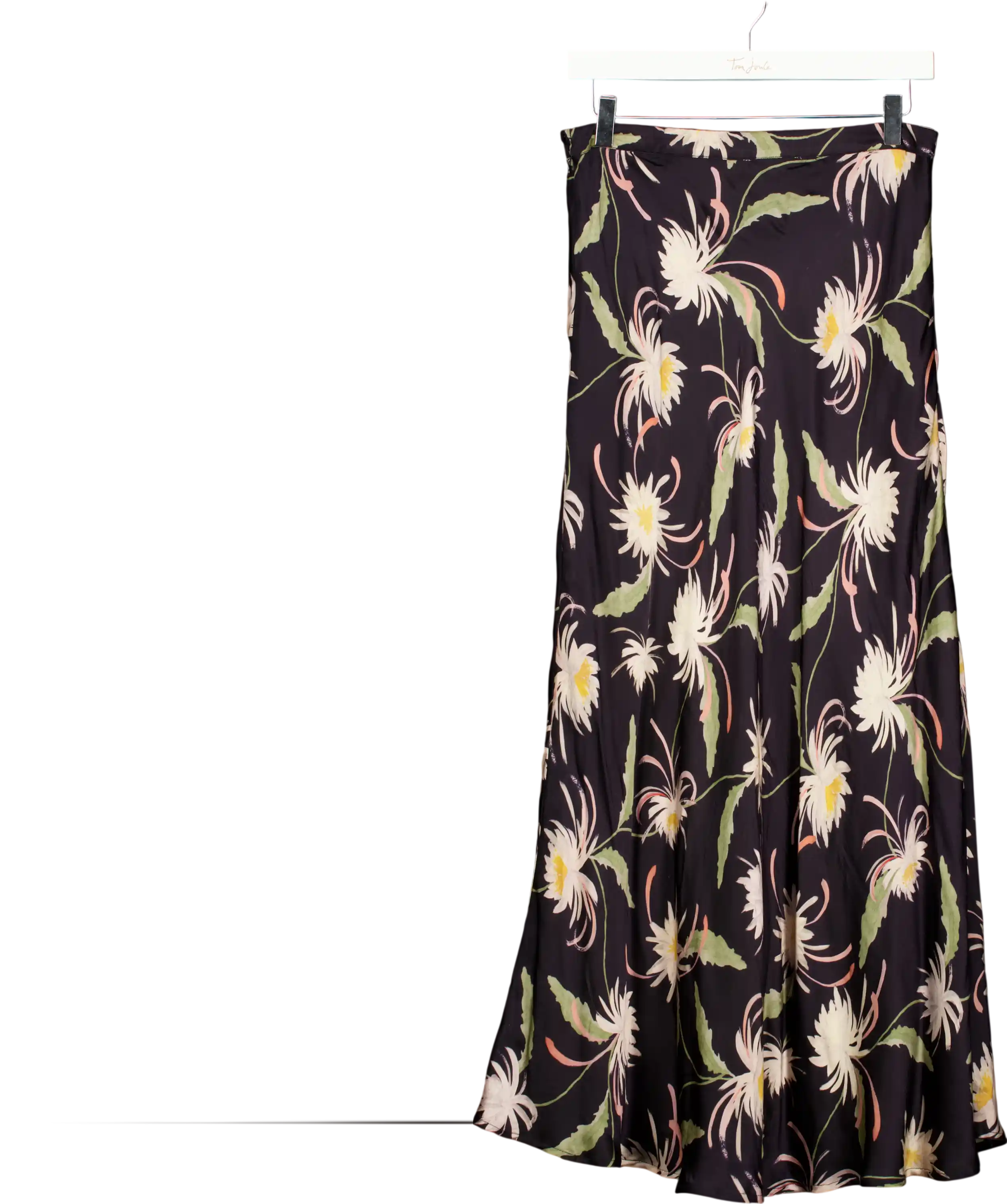 Lily & Lionel Black Bias Cut Moonflower Print Midi Skirt UK 10
