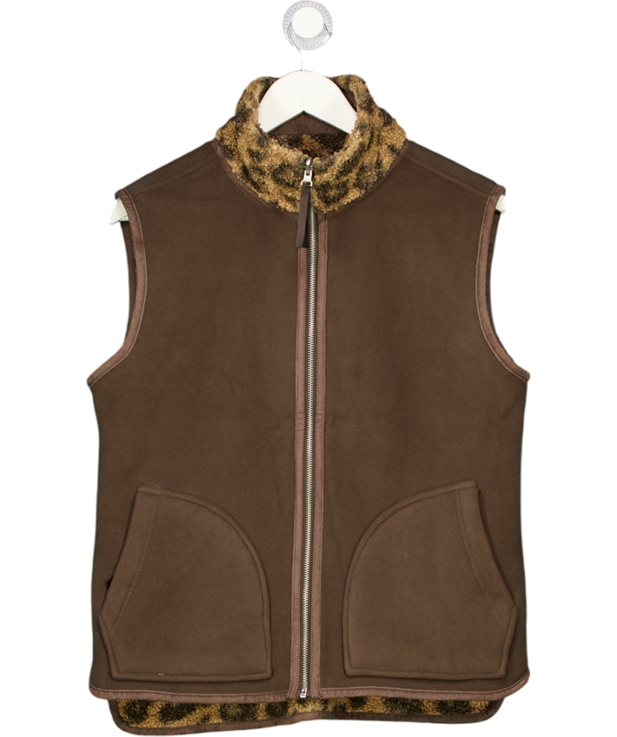 CHELSEA PEERS Chocolate Brown / Leopard Borg Fleece Leopard Print Reversible Gilet UK S
