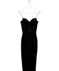 NADINE MERABI Emily Black Velvet Midi Dress With Pearl Straps Uk 6 UK XS