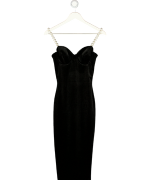 NADINE MERABI Emily Black Velvet Midi Dress With Pearl Straps Uk 6 UK XS