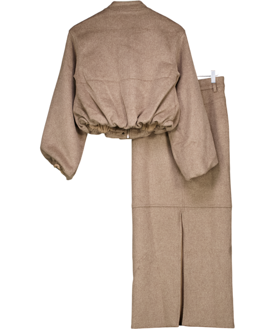 4th & Reckless Brown Wool Blend Balloon Sleeve Bomber Jacket & High Rise Maxi Skirt Set UK 6