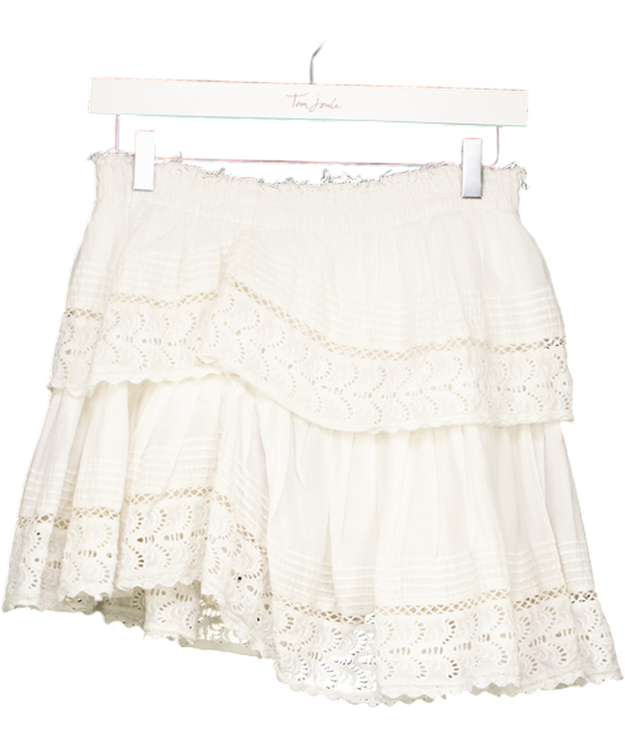 loveshackfancy White Lace-trim Cotton Miniskirt UK S