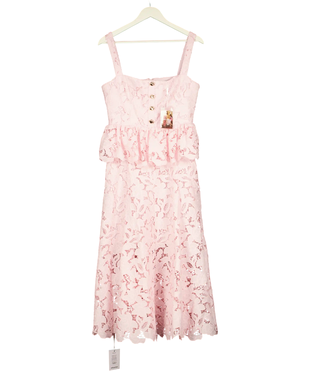 SELF PORTRAIT Pink Lace Peplum Midi Dress Us8 UK 12