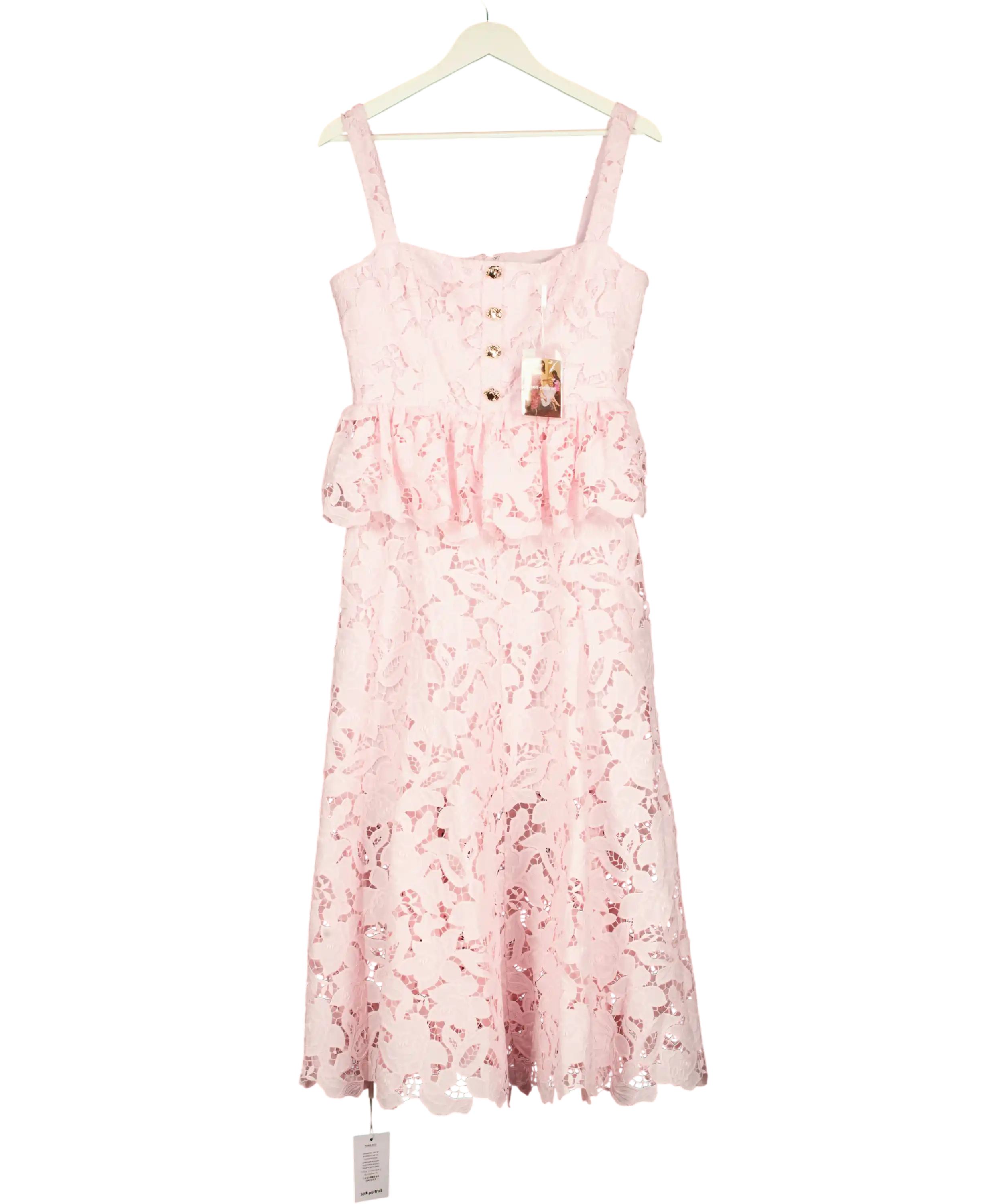 SELF PORTRAIT Pink Lace Peplum Midi Dress Us8 UK 12