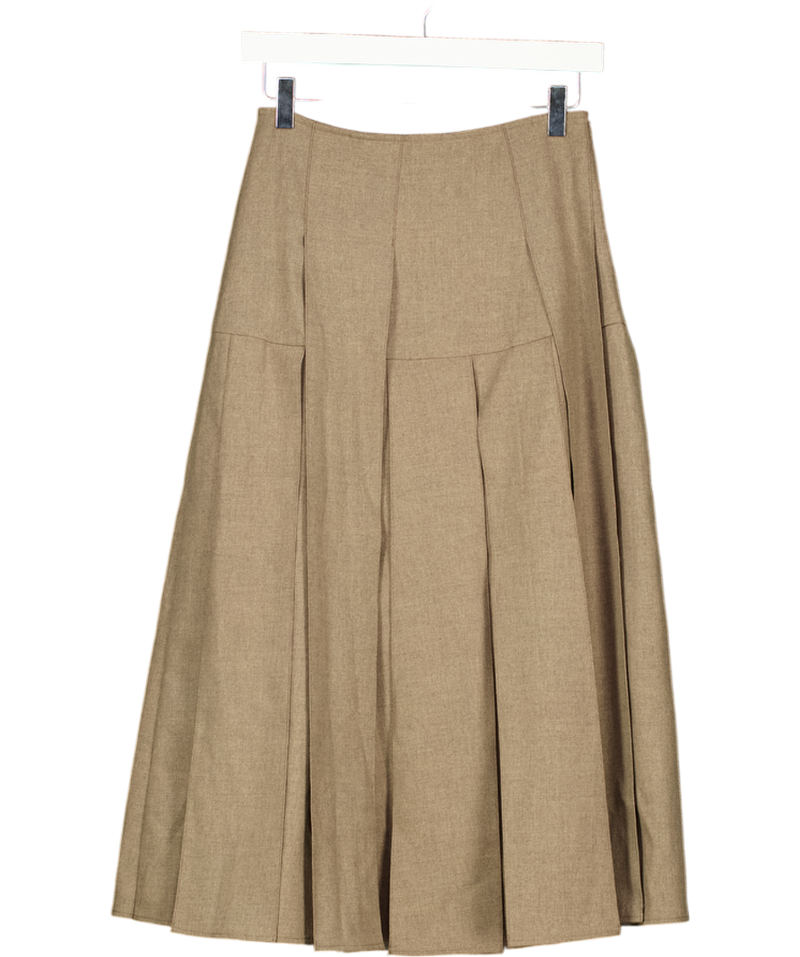 SELFWHO Brown High Waist Casual Half-length Pleated Skirt UK S