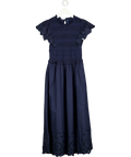 J. MCLAUGHLIN Navy Blue Shirred Bodice Cotton Broderie Midi Dress UK S