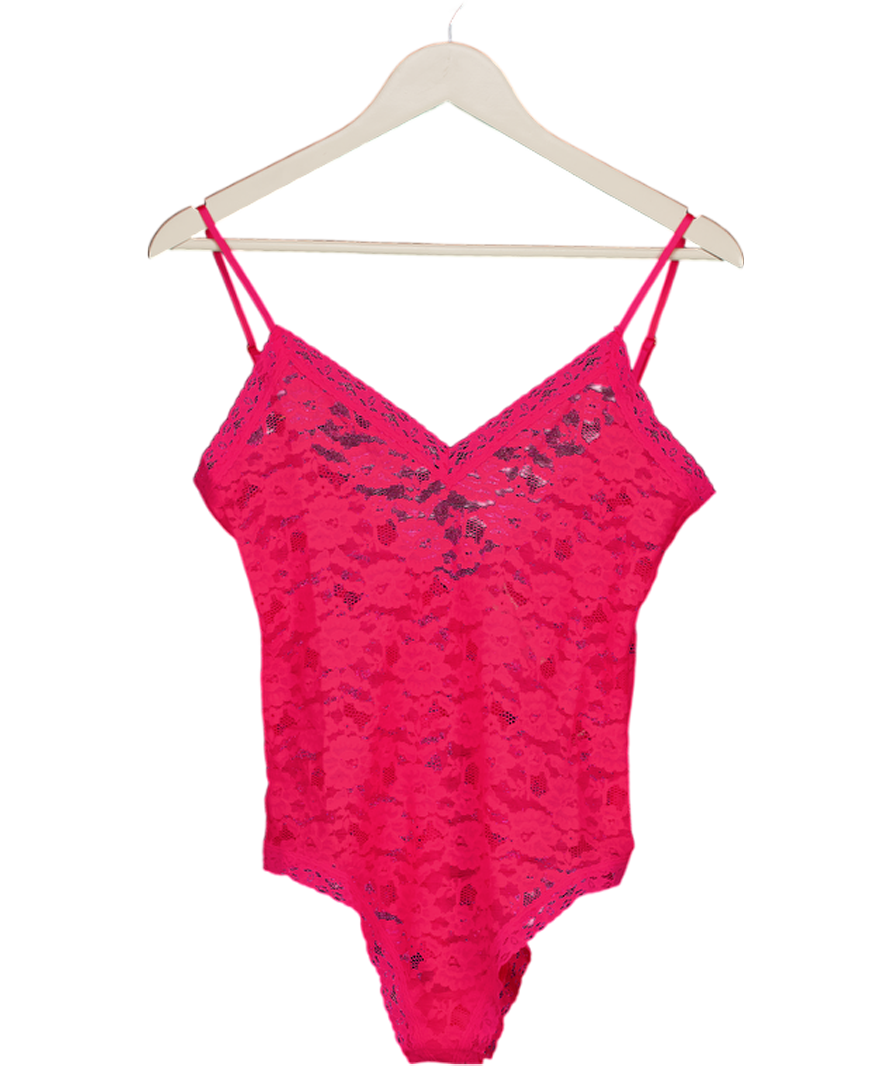 ANTHROPOLOGIE Sabrina V-neck Lace Bodysuit In  Vibrant Coral Pink UK M