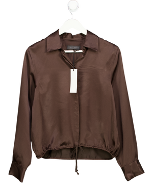 ZARA Chocolate Brown Satin Bubble Hem Shirt UK S