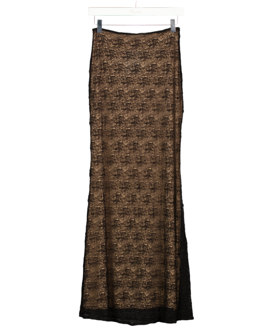 MESHKI Black Cobweb Lace Maxi Skirt UK XS