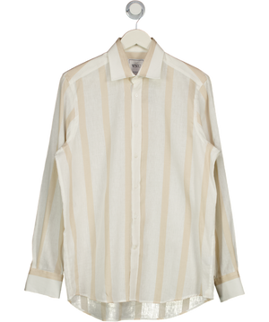 WNU With Nothing Underneath White The Boyfriend Striped Linen And Cotton-blend Shirt UK 12